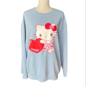 Hello Kitty Blue Crew Neck Sweater Red heart Accents Sanrio casual valentine